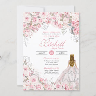 Blush Pink Blossom Elegante Quinceanera Einladung