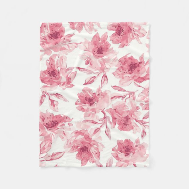 Blush Pink Blossoms Watercolor Painted Airy Floral Fleecedecke (Vorderseite)