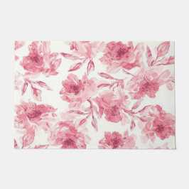 Blush Pink Blossoms Watercolor Painted Airy Floral Fußmatte
