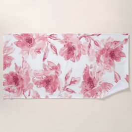 Blush Pink Blossoms Watercolor Painted Airy Floral Strandtuch