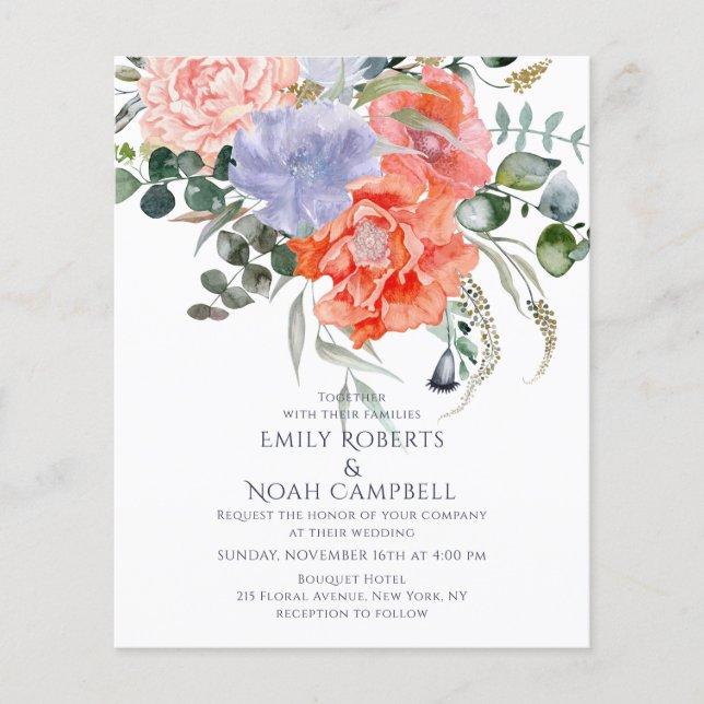 Blush Pink & Blue Aquarellfarben Blumenzehen Flyer (Vorne)