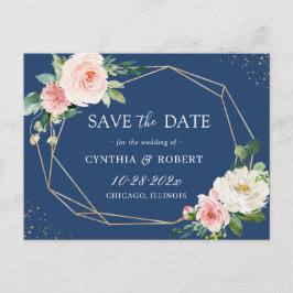 Blush Pink Blue Floral Geometric Save the Date Postkarte