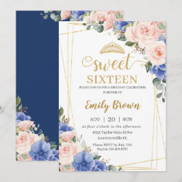Blush Pink Blue Floral Sweet 16 16 Geburtstag Einladung