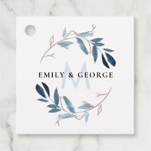 BLUSH PINK BLUE FOLIAGE MONOGRAM WEDH WEDH GESCHENKANHÄNGER
