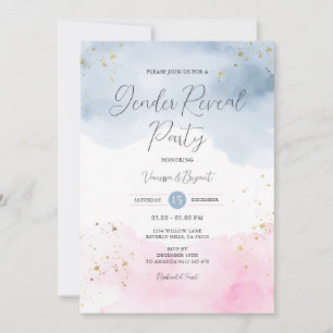 Blush Pink & Blue Gender Reveal Gold Glitzer Einladung