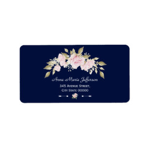 Blush Pink Blues Blütenblume Navy Blue Hochzeit Adressaufkleber