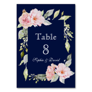 Blush Pink Blues Blütenblume Navy Blue Hochzeit Tischnummer