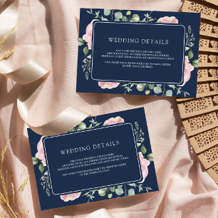 Blush Pink Blues Eukalyptus Navy Hochzeitdetails Begleitkarte