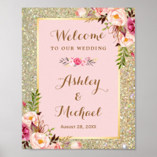 Blush Pink Blues Glitzer Hochzeitszeichen Poster
