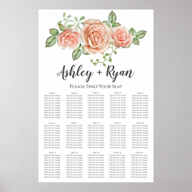 Blush Pink Blues Hochzeitsdiagramm Poster (Vorne)