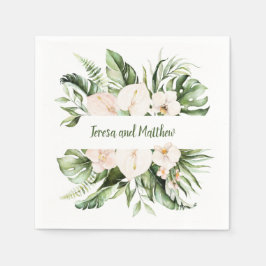 Blush Pink Blues und tropische Grünpflanzen Hochze Serviette