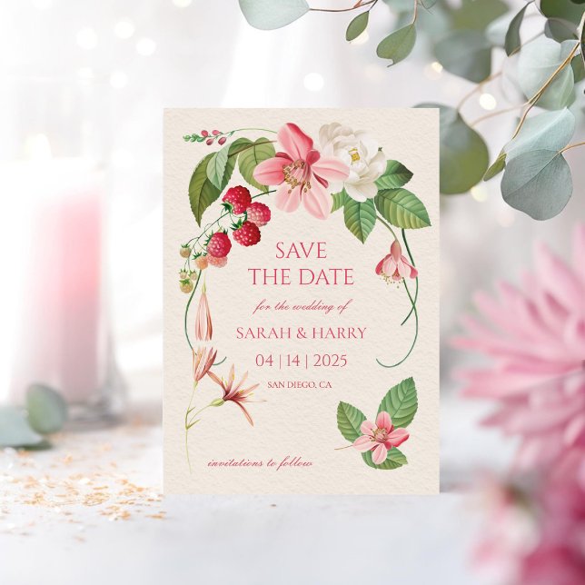 Blush Pink Blühende Gartenberries Save the Date Einladung (Von Creator hochgeladen)