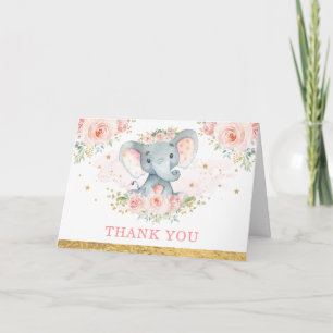 Blush Pink Blume Baby Elephant Girl Vielen Dank Karte