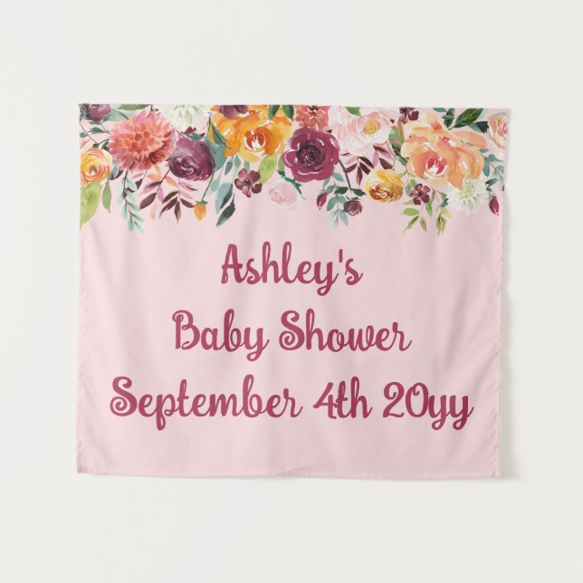 Blush Pink Blume Babydusche Foto Stand Hintergrund Wandteppich (Vorderseite (Horizontal))