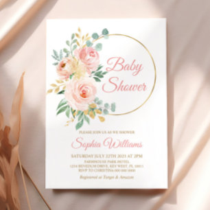 Blush Pink Blume & Gold Baby Dusche Einladung
