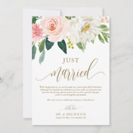 Blush Pink Blume Gold Just Married Wedding Ankündigung