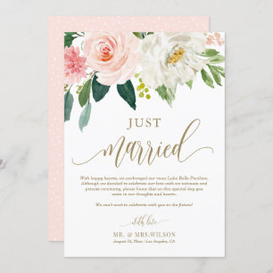 Blush Pink Blume Gold Just Married Wedding Ankündigung