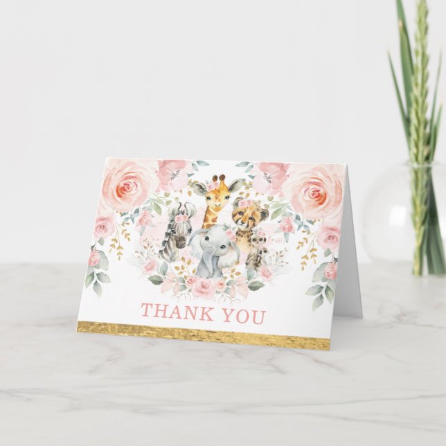 Blush Pink Blume Jungle Wild Animes Vielen Dank Karte (Vorderseite)