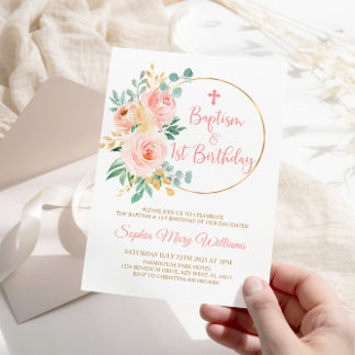 Blush Pink Blume Taufe & Geburtstag Einladung