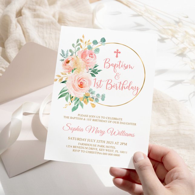 Blush Pink Blume Taufe & Geburtstag Einladung (Von Creator hochgeladen)