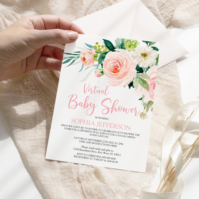 Blush Pink Blume Virtual Baby Dusche Einladung (Von Creator hochgeladen)