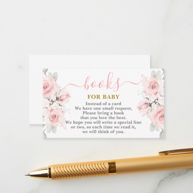 Blush Pink Blumenbücher für Babykarten Begleitkarte (Vorderseite/Rückseite Beispiel)