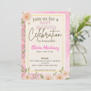 Blush Pink Blumendesign Kinderdusche Einladung