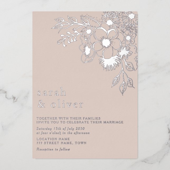 Blush Pink Blumenfolie Einladung zur Hochzeit (Vorderseite)