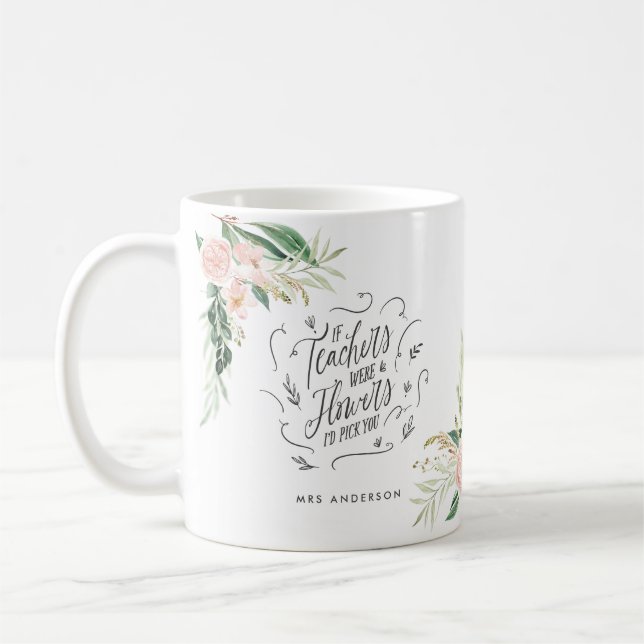 Blush pink Blumengeschenk Dankeschön Lehrer Gesche Kaffeetasse (Links)