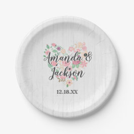 Blush Pink Blumenherz Moderne Hochzeitsmonogramm Pappteller