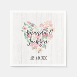 Blush Pink Blumenherz Moderne Hochzeitsmonogramm Serviette