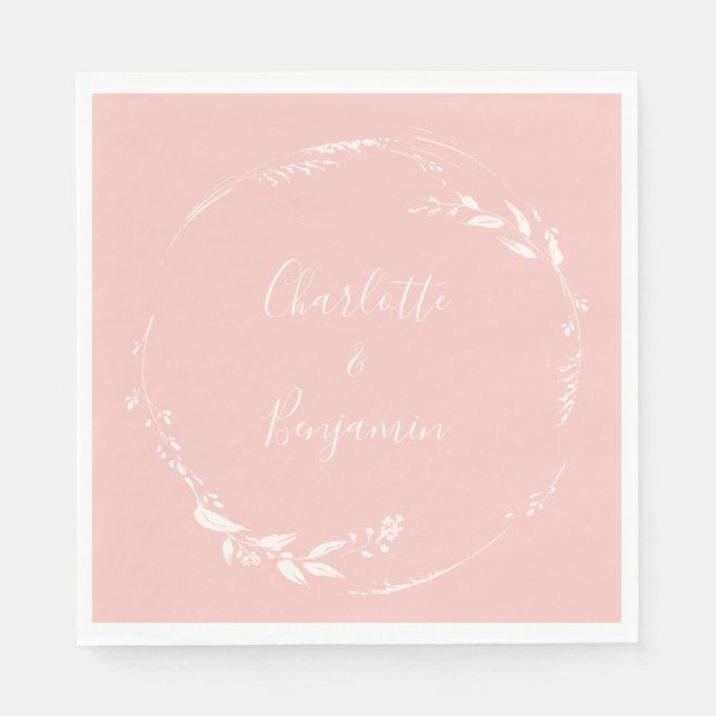 Blush Pink Blumenkalligrafie Personalisiert Serviette (Vorderseite)