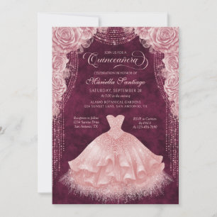 Blush Pink Blumenkleid Quinceanera Einladung