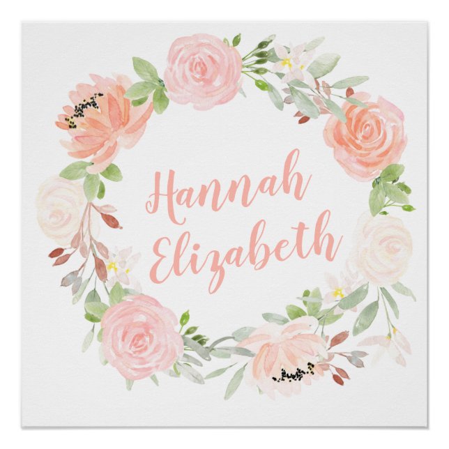 Blush Pink Blumenkranz personalisierte Mädchen dru Poster (Vorderseite)