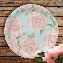 Blush Pink Blumenmuster Einfaches Party Pappteller