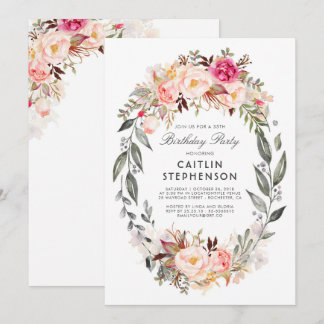 Blush Pink Blumenreath Elegante Geburtstagsparty Einladung