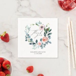 Blush Pink Blumenschrift Danke für Ihre Hochzeit Serviette