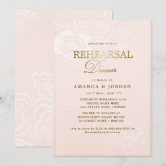 Blush Pink Blumenstrauß Hochzeitspass Probe Dinner Einladung