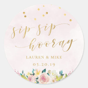 Blush Pink Blumenstrauß Sip Hooray Hochzeit Runder Aufkleber