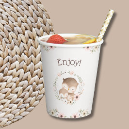 Blush Pink Blumenwald Owl Babydusche Pappbecher