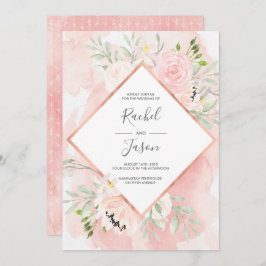 Blush Pink Blütenfarbe Wasserfarbe Hochzeitsfeier Einladung