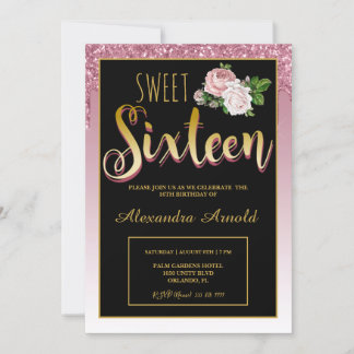 Blush Pink Blütentropfen Glitzer Sweet 16 Einladung