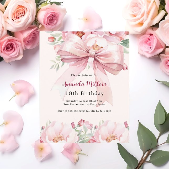 Blush Pink Bogen Blumen Creme Geburtstagseinladung (Von Creator hochgeladen)