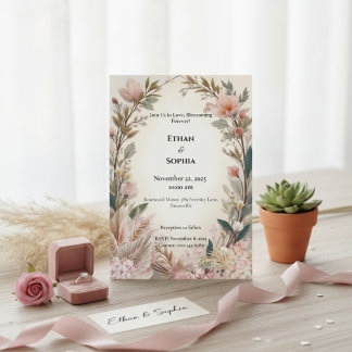 Blush Pink Boho Bloral Wedite Einladung