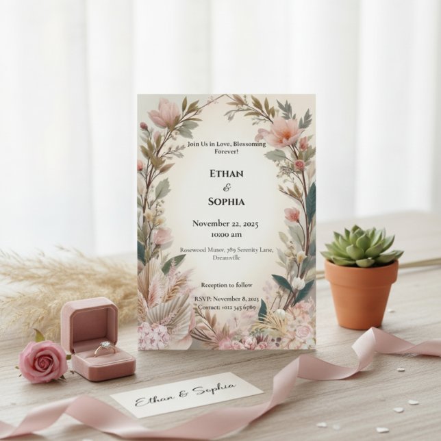 Blush Pink Boho Bloral Wedite Einladung (Von Creator hochgeladen)