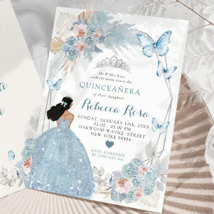 Blush Pink Boho Blue Princess Royal Quinceañera Einladung