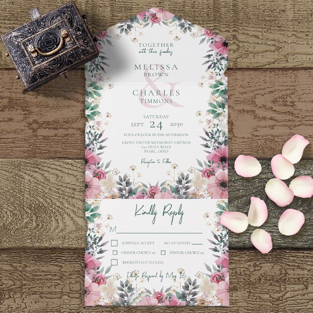 Blush Pink Boho Blumenzeremonie Abendessen All In One Einladung (Von Creator hochgeladen)