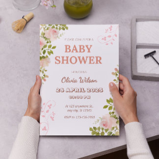 Blush Pink Boho Chic Bloral Baby Dusche Einladung