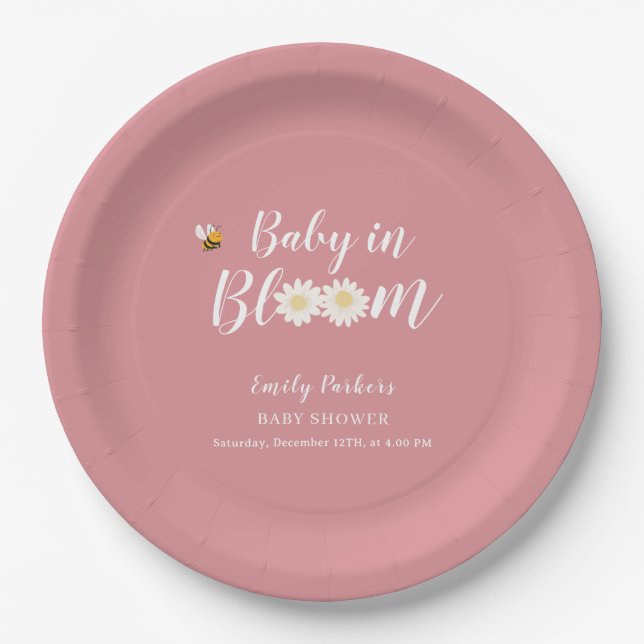 Blush Pink Boho Daisy Blumenbaby in Blütendusche Pappteller (Vorderseite)