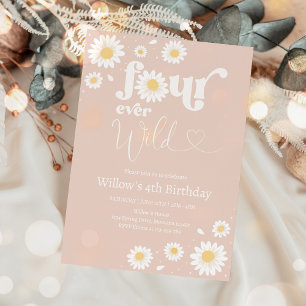 Blush Pink Boho Daisy Four Ever Wild 4. Geburtstag Einladung